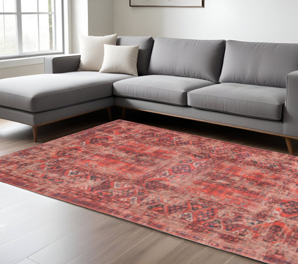 HomeRoots 5' Red Oriental Area Rug with Non-Skid Backing - Timeless Elegance for Entryways and Living Spaces 8' X 11' 548507