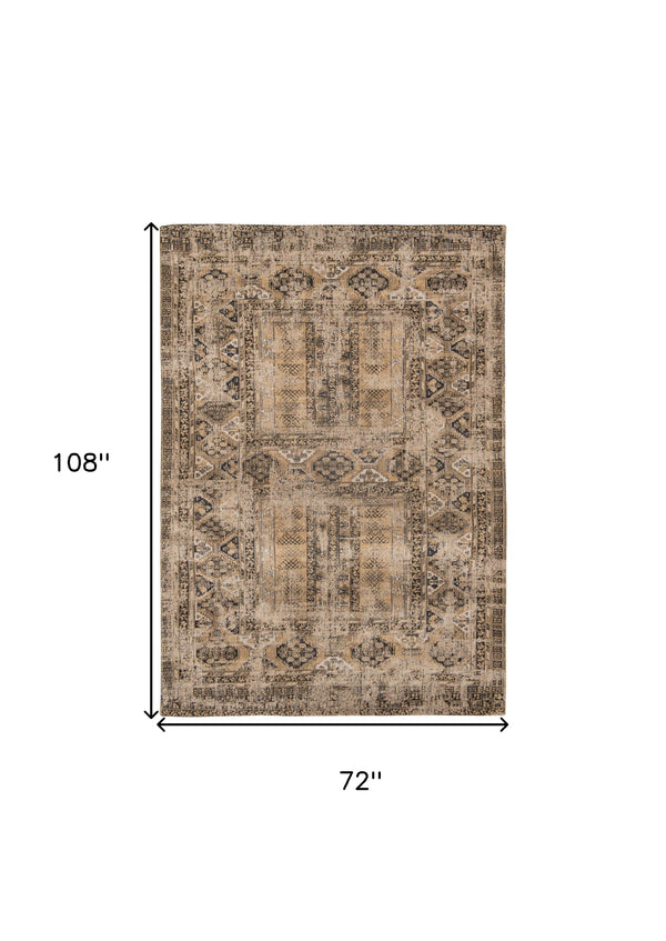 Homeroots 7' X 9' Brown Oriental Non Skid Area Rug  100% Pet 548511