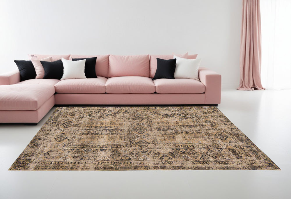 Homeroots 7' X 9' Brown Oriental Non Skid Area Rug  100% Pet 548511