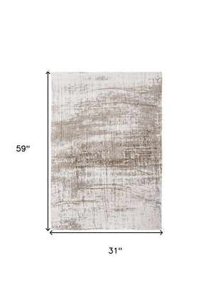 HomeRoots 3' Gray and Beige Abstract Non-Skid Area Rug – Modern Accent for High-Traffic Spaces, Easy Care 3' X 5' 548522