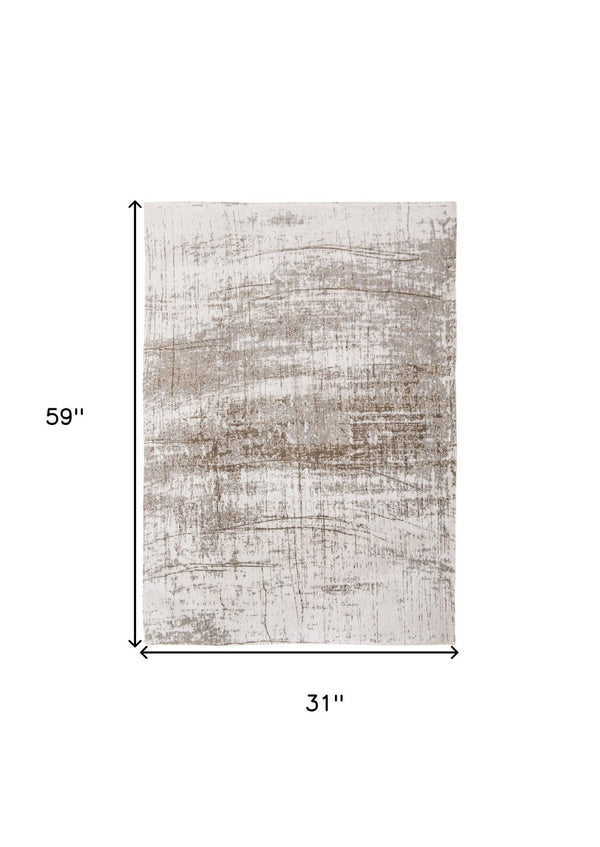 HomeRoots 3' Gray and Beige Abstract Non-Skid Area Rug – Modern Accent for High-Traffic Spaces, Easy Care 3' X 5' 548522