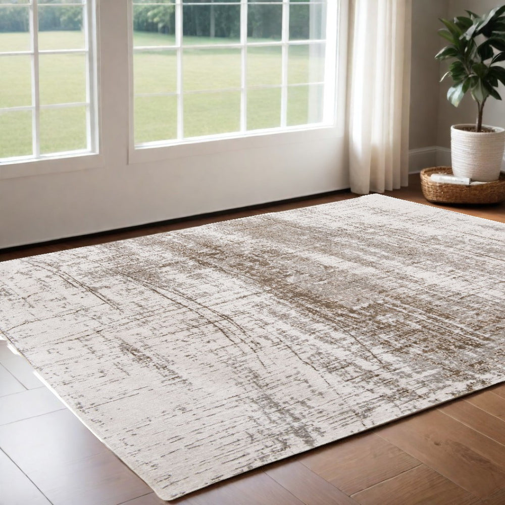 HomeRoots 3' Gray and Beige Abstract Non-Skid Area Rug – Modern Accent for High-Traffic Spaces, Easy Care 3' X 5' 548522