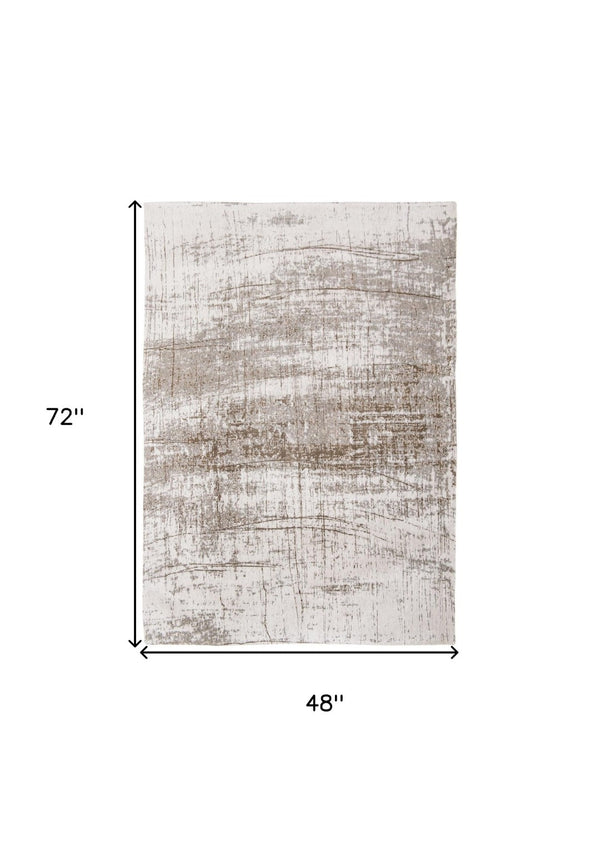 HomeRoots 3' Gray and Beige Abstract Non-Skid Area Rug – Modern Accent for High-Traffic Spaces, Easy Care 5' X 7' 548523