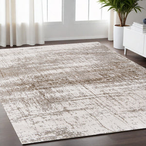 HomeRoots 3' Gray and Beige Abstract Non-Skid Area Rug – Modern Accent for High-Traffic Spaces, Easy Care 5' X 7' 548523