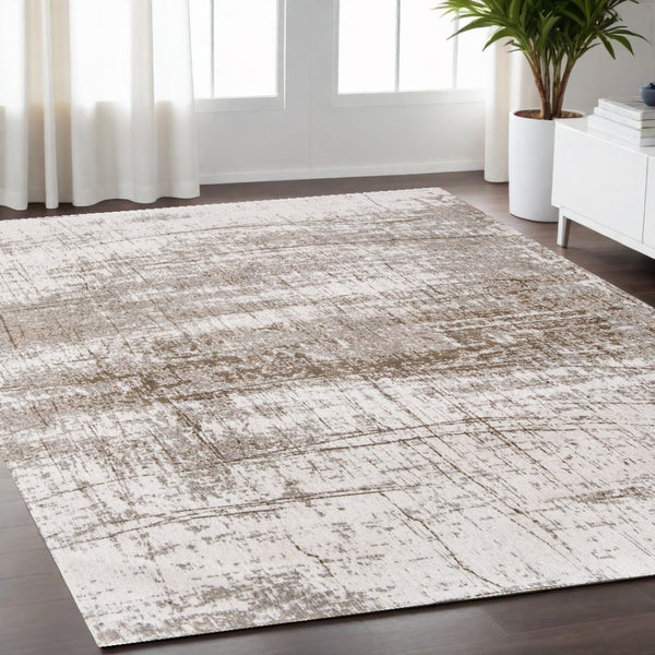 HomeRoots 3' Gray and Beige Abstract Non-Skid Area Rug – Modern Accent for High-Traffic Spaces, Easy Care 5' X 7' 548523
