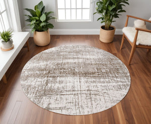 HomeRoots 3' Gray and Beige Abstract Non-Skid Area Rug – Modern Accent for High-Traffic Spaces, Easy Care 8' Round 548529