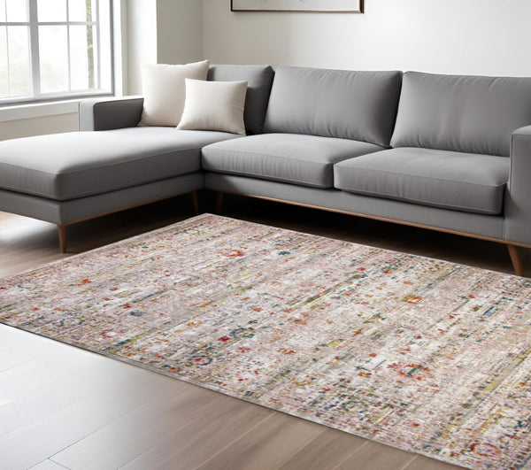 HomeRoots 5' Gray and Brown Oriental Area Rug - Elegant Non-Skid Design for Entryways and Living Spaces 8' X 11' 548533