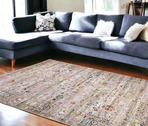 HomeRoots 9' X 13' Gray and Brown Oriental Area Rug - Non-Skid, Elegant Design for High-Traffic Spaces 548534