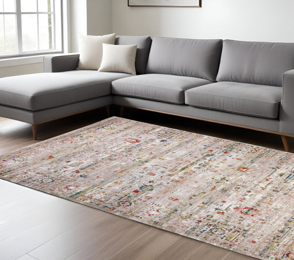 HomeRoots 5' Gray and Brown Oriental Area Rug - Elegant Non-Skid Design for Entryways and Living Spaces 6' X 8' 548536