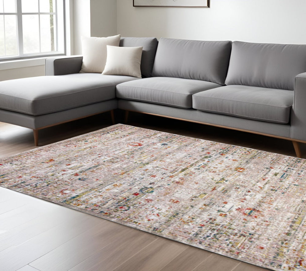 HomeRoots 5' Gray and Brown Oriental Area Rug - Elegant Non-Skid Design for Entryways and Living Spaces 8' X 11' 548538