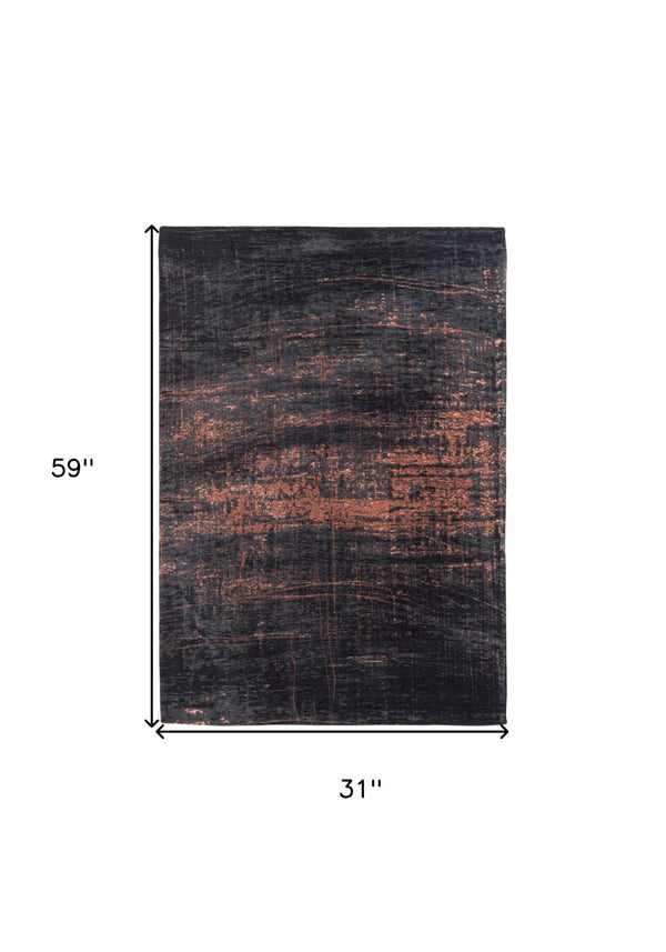 HomeRoots 3'' Black and Gold Abstract Non-Skid Area Rug - Stylish, Durable Design for Modern Spaces and Entryways 3' X 5' 548540