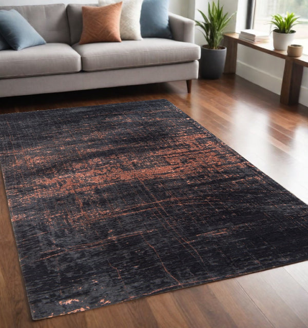 HomeRoots 3'' Black and Gold Abstract Non-Skid Area Rug - Stylish, Durable Design for Modern Spaces and Entryways 5' X 7' 548541