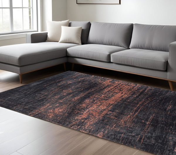 HomeRoots 3'' Black and Gold Abstract Non-Skid Area Rug - Stylish, Durable Design for Modern Spaces and Entryways 6' X 8' 548542