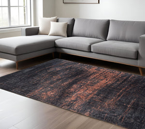 HomeRoots 3'' Black and Gold Abstract Non-Skid Area Rug - Stylish, Durable Design for Modern Spaces and Entryways 8' X 11' 548544