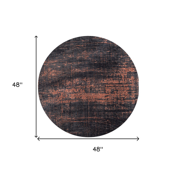 Homeroots 5' Black And Gold Round Abstract Non Skid Area Rug  100% Pet 548546