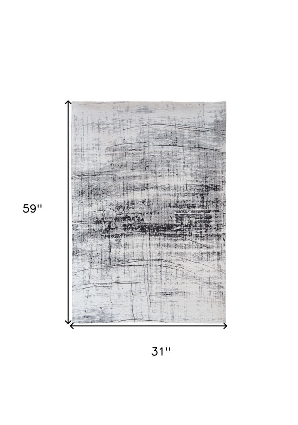 HomeRoots 3' Modern Black and White Abstract Non-Skid Area Rug for Stylish Home Decor and Everyday Use 3' X 5' 548548