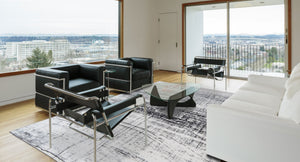 HomeRoots 9' X 13' Modern Black and White Abstract Area Rug with Non-Skid Backing for High-Traffic Spaces 548553