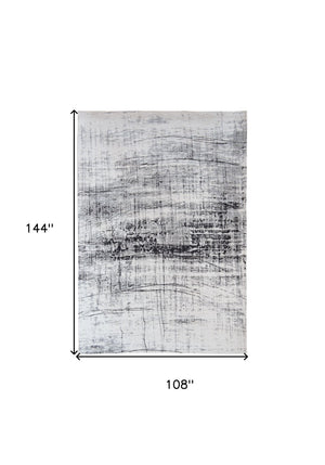 HomeRoots 9' X 13' Modern Black and White Abstract Area Rug with Non-Skid Backing for High-Traffic Spaces 548553