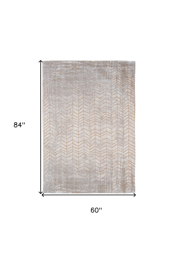 Homeroots 6' X 8' Gray And Yellow Chevron Non Skid Area Rug  100% Pet 548558