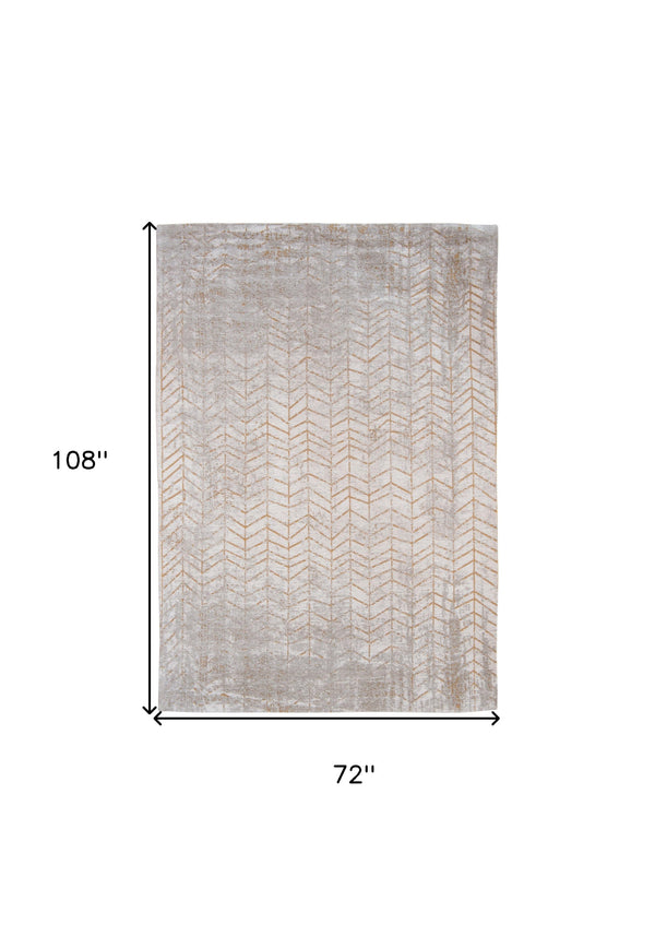 Homeroots 7' X 9' Gray And Yellow Chevron Non Skid Area Rug  100% Pet 548559