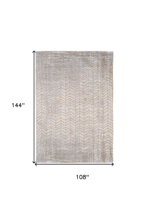HomeRoots 9' Gray and Yellow Chevron Non-Skid Area Rug - Modern, Low-Profile Design for High-Traffic Spaces 548561