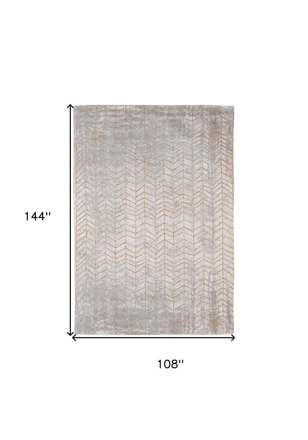 HomeRoots 9' Gray and Yellow Chevron Non-Skid Area Rug - Modern, Low-Profile Design for High-Traffic Spaces 548561