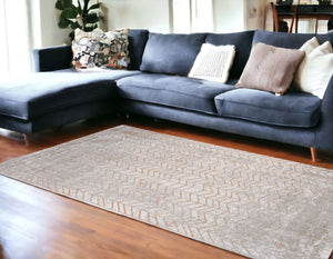 HomeRoots 9' Gray and Yellow Chevron Non-Skid Area Rug - Modern, Low-Profile Design for High-Traffic Spaces 548561