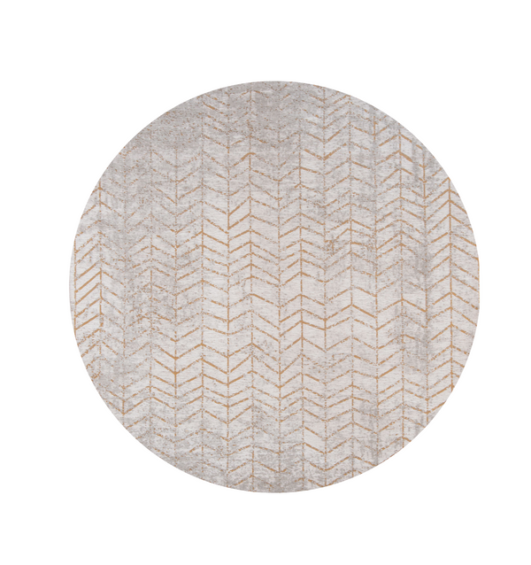 Homeroots 8' Gray And Yellow Round Chevron Non Skid Area Rug  100% Pet 548563