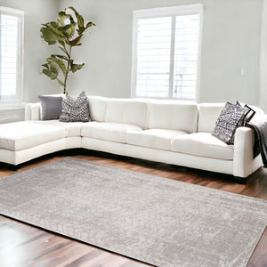 HomeRoots 9' Modern Gray and White Chevron Non-Skid Area Rug - Stylish, Durable, Perfect for High-Traffic Spaces 548569