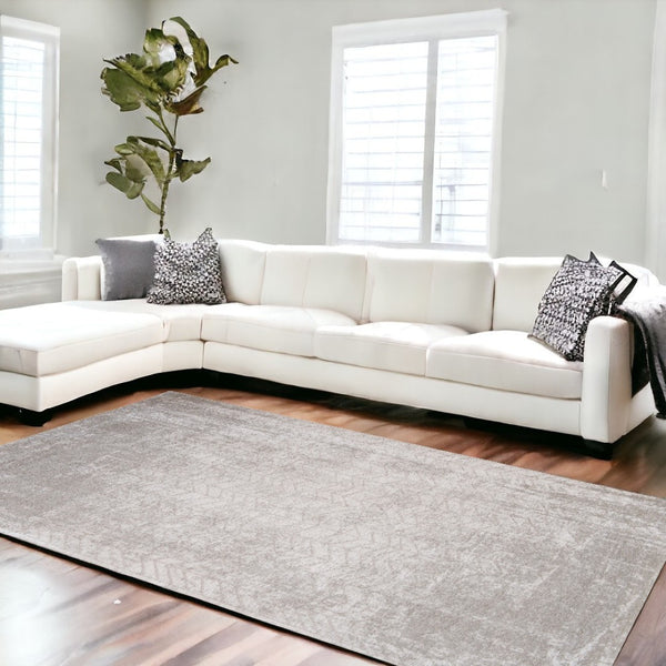 HomeRoots 9' Modern Gray and White Chevron Non-Skid Area Rug - Stylish, Durable, Perfect for High-Traffic Spaces 548569