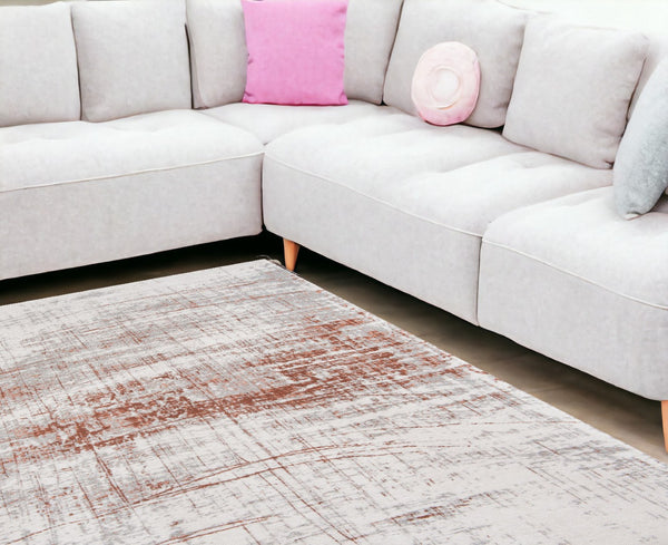 HomeRoots 3' Gray and Yellow Abstract Non-Skid Area Rug - Modern Style for Entryways and High-Traffic Spaces 6' X 8' 548574