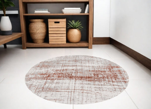 HomeRoots 3' Gray and Yellow Abstract Non-Skid Area Rug - Modern Style for Entryways and High-Traffic Spaces 5' Round 548578