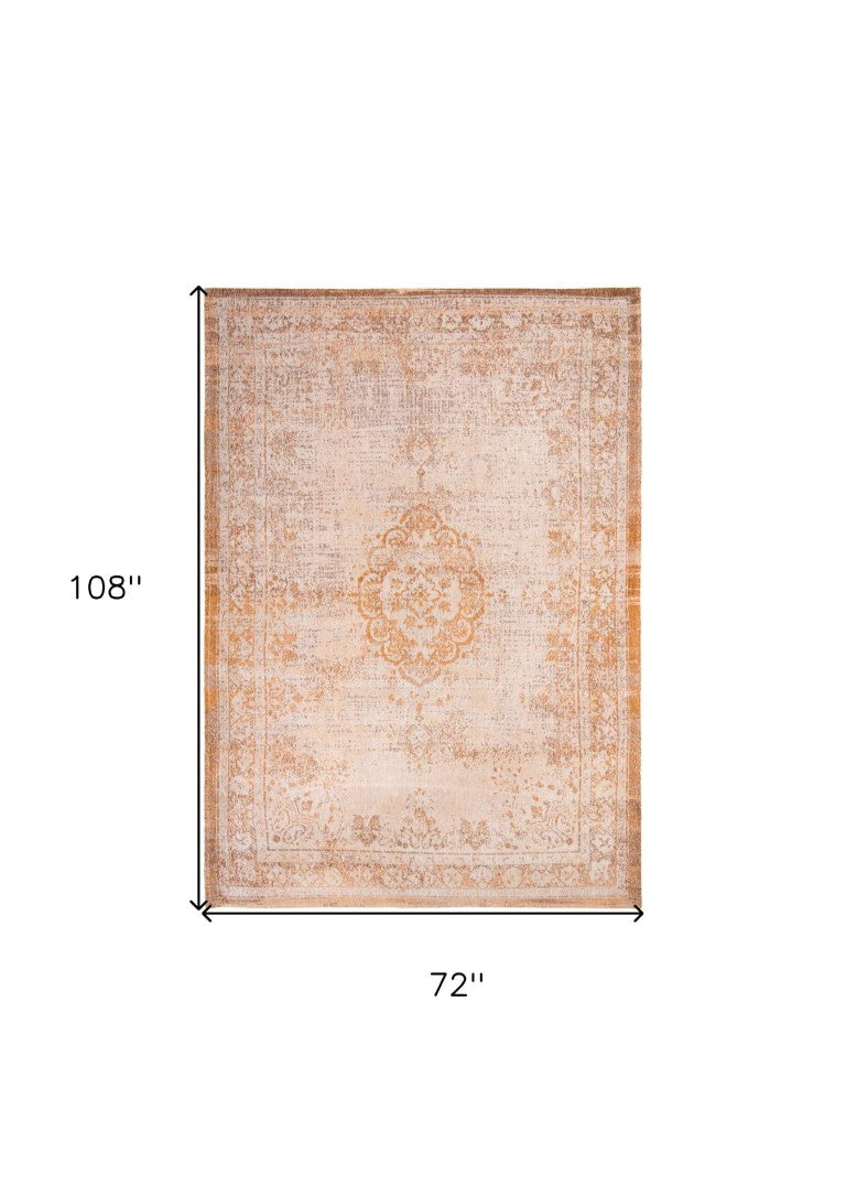 Medallion Washable Area Rug in Eco Recycled Pet Fiber Low Pile Oriental Style Accent