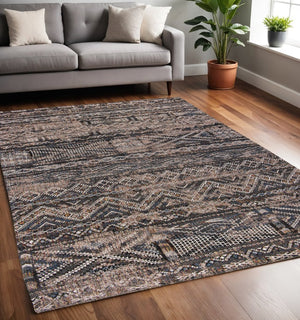 HomeRoots 5' Gray and Beige Oriental Area Rug with Non-Skid Backing - Perfect for High-Traffic Spaces! 5' X 7' 548597