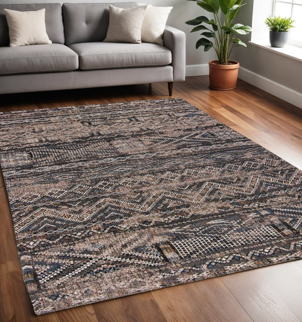 HomeRoots 5' Gray and Beige Oriental Area Rug with Non-Skid Backing - Perfect for High-Traffic Spaces! 5' X 7' 548597