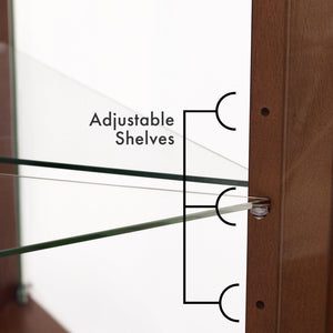 English Elm Walnut Corner Display Cabinet with Mirrored Back Lit Glass Shelves for Living Room W1693P171668