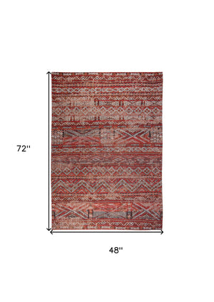 Homeroots 5' X 7' Red And Gray Oriental Non Skid Area Rug  100% Pet 548607