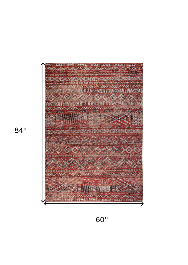 Homeroots 6' X 8' Red And Gray Oriental Non Skid Area Rug  100% Pet 548608