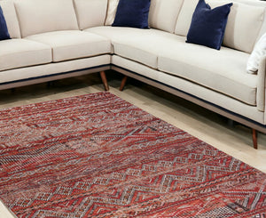 HomeRoots 9' Classic Red and Gray Oriental Non-Skid Area Rug - Timeless Design for High-Traffic Spaces 548611