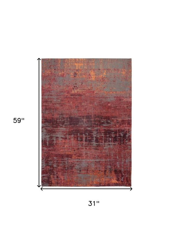 HomeRoots 3' Abstract Red and Gray Non-Skid Area Rug - Modern Style for High-Traffic Spaces and Easy Care 3' X 5' 548612