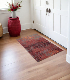 HomeRoots 3' Abstract Red and Gray Non-Skid Area Rug - Modern Style for High-Traffic Spaces and Easy Care 3' X 5' 548612