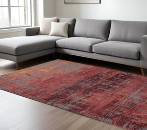 HomeRoots 3' Abstract Red and Gray Non-Skid Area Rug - Modern Style for High-Traffic Spaces and Easy Care 7' X 9' 548615