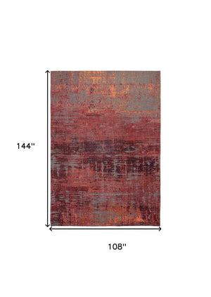 HomeRoots 9' Abstract Red and Gray Non-Skid Area Rug - Modern Style, Low-Pile Comfort for High-Traffic Spaces 548617