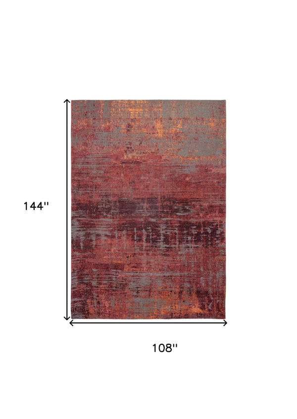 HomeRoots 9' Abstract Red and Gray Non-Skid Area Rug - Modern Style, Low-Pile Comfort for High-Traffic Spaces 548617