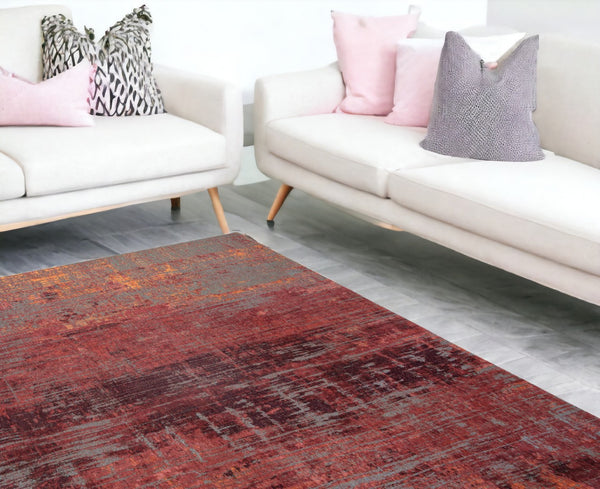 HomeRoots 9' Abstract Red and Gray Non-Skid Area Rug - Modern Style, Low-Pile Comfort for High-Traffic Spaces 548617