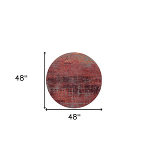 Homeroots 5' Red And Gray Round Abstract Non Skid Area Rug  100% Pet 548618