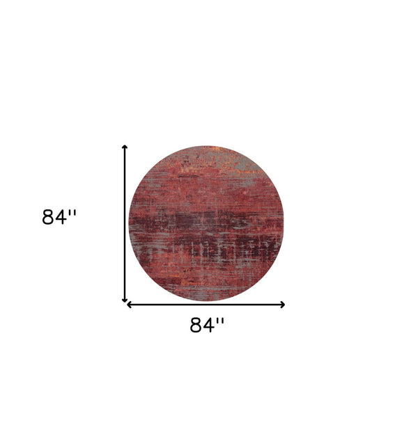 HomeRoots 3' Abstract Red and Gray Non-Skid Area Rug - Modern Style for High-Traffic Spaces and Easy Care 8' Round 548619