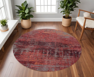 HomeRoots 3' Abstract Red and Gray Non-Skid Area Rug - Modern Style for High-Traffic Spaces and Easy Care 8' Round 548619