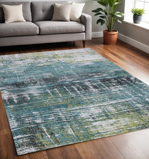HomeRoots 5' Blue and Green Abstract Area Rug with Non-Skid Backing for Safe and Stylish Home Décor 5' X 7' 548620