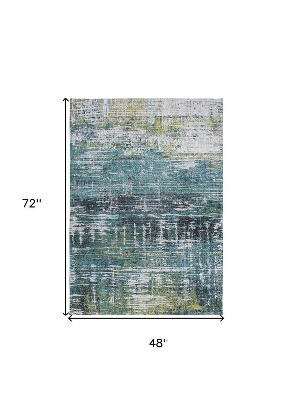 HomeRoots 5' Blue and Green Abstract Area Rug with Non-Skid Backing for Safe and Stylish Home Décor 5' X 7' 548620